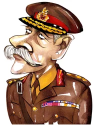 Caricatura en color del Primer Conde Haig de Bernersyde, Mariscal de Campo Británico (1861-1928) en uniforme militar